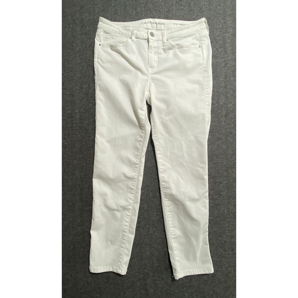 Calvin Klein Womens White Distressed Skinny Leg Ankle Jeans Size W10
